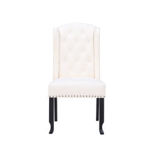 BTEXPERT White Velvet High Back Tufted Upholstered Solid Wood Accent Nail Trim Ring Living Room Side Kitchen Dining Chair Set of 2