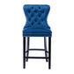 BTExpert Blue Velvet Farmhouse Bar Stools, 26" High Tufted Wingback, Wooden Legs Home Dining Room Island - Set of 2