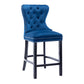 BTExpert Blue Velvet Farmhouse Bar Stools, 26" High Tufted Wingback, Wooden Legs Home Dining Room Island - Set of 2