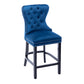 BTExpert Blue Velvet Farmhouse Bar Stools, 26" High Tufted Wingback, Wooden Legs Home Dining Room Island - Set of 2