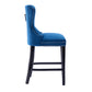 BTExpert Blue Velvet Farmhouse Bar Stools, 26" High Tufted Wingback, Wooden Legs Home Dining Room Island - Set of 2