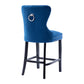 BTExpert Blue Velvet Farmhouse Bar Stools, 26" High Tufted Wingback, Wooden Legs Home Dining Room Island - Set of 2