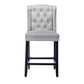 BTExpert Light Gray Velvet Victorian Wingback Bar Stools, 26" High, Diamond Tufting, Solid Wooden Legs - Set of 2
