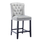 BTExpert Light Gray Velvet Victorian Wingback Bar Stools, 26" High, Diamond Tufting, Solid Wooden Legs - Set of 2