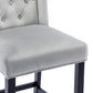 BTExpert Light Gray Velvet Victorian Wingback Bar Stools, 26" High, Diamond Tufting, Solid Wooden Legs - Set of 2