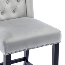 BTEXPERT Padded Light Gray Velvet Victorian Wingback Bar Stools, 26" High, Diamond Tufting, Button Upholstery, Solid Wooden Legs, Set of 2