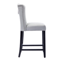 BTEXPERT Padded Light Gray Velvet Victorian Wingback Bar Stools, 26" High, Diamond Tufting, Button Upholstery, Solid Wooden Legs, Set of 2