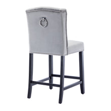 BTEXPERT Padded Light Gray Velvet Victorian Wingback Bar Stools, 26" High, Diamond Tufting, Button Upholstery, Solid Wooden Legs, Set of 2