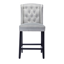 BTEXPERT Padded Light Gray Velvet Victorian Wingback Bar Stools, 26" High, Diamond Tufting, Button Upholstery, Solid Wooden Legs, Set of 2