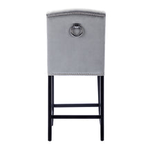 BTEXPERT Padded Light Gray Velvet Victorian Wingback Bar Stools, 26" High, Diamond Tufting, Button Upholstery, Solid Wooden Legs, Set of 2