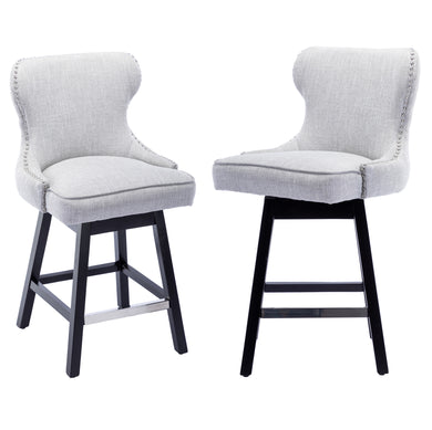 BTEXPERT Mid-Century Modern Breathable Linen Fabric Upholstered Swivel 360 Barstools, Counter Height Dining Chairs, 26?ǥ Height, Set of 2 Barstools
