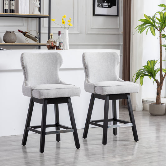 BTExpert Mid-Century Modern Linen Upholstered Swivel Barstools, 26" Counter Height - Set of 2