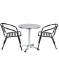 BTExpert 23.75" Round Steel Table + 2 Black Metal Slat Chairs, Indoor Outdoor Commercial Lightweight