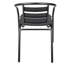 BTExpert Indoor Outdoor 23.75" Round Restaurant Table Stainless Steel Silver Aluminum + 2 Black Metal Slat Stack Chairs Commercial Lightweight