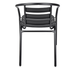 BTExpert Indoor Outdoor 23.75" Round Restaurant Table Stainless Steel Silver Aluminum + 4 Black Metal Slat Stack Chairs Lightweight