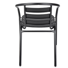 BTExpert Indoor Outdoor Set of 3 Black Restaurant Metal Aluminum Slat Stack Chairs Lightweight