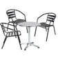 BTExpert 23.75" Round Steel Table + 3 Black Metal Slat Chairs, Indoor Outdoor Commercial Lightweight