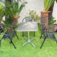 BTExpert 23.75" Square Steel Table + 3 Black Metal Slat Chairs Indoor Outdoor Commercial Lightweight