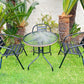 BTExpert 28" Round Glass Table w/ Brown Rattan Trim + 3 Black Metal Slat Chairs, Indoor Outdoor Lightweight