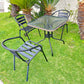 BTExpert 28" Square Glass Table w/ Brown Rattan Trim + 3 Black Metal Slat Chairs, Indoor Outdoor Lightweight