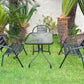 BTExpert 23.75" Square Black Glass Table with 3 Metal Slat Chairs, Indoor Outdoor, Lightweight