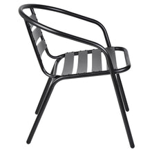 BTExpert Indoor Outdoor 23.75" Square Tempered Glass Metal Table Black  + 2 Black Restaurant Metal Aluminum Slat Stack Chairs Lightweight