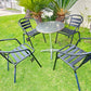 BTExpert Indoor Outdoor 23.75" Round Steel Table + 4 Black Metal Slat Chairs Lightweight