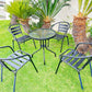 BTExpert 23.75" Round Glass Metal Table + 4 Black Metal Slat Stack Chairs, Indoor Outdoor Commercial Lightweight