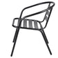 BTExpert Indoor Outdoor 23.75" Round Tempered Glass Table Black + 2 Black Metal Slat Stack Lightweight Chairs