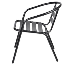 BTExpert Indoor Outdoor Set of 3 Black Restaurant Metal Aluminum Slat Stack Chairs Lightweight