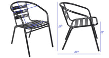 BTExpert Indoor Outdoor 23.75" Round Restaurant Table Stainless Steel Silver Aluminum + 3 Black Metal Slat Stack Chairs Commercial Lightweight