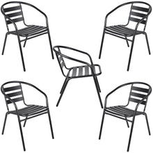 BTExpert Indoor Outdoor Set of 5 Black Restaurant Metal Aluminum Slat Stack Chairs Lightweight