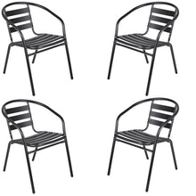 BTExpert Indoor Outdoor Set of 4 Black Restaurant Metal Aluminum Slat Stack Chairs Lightweight