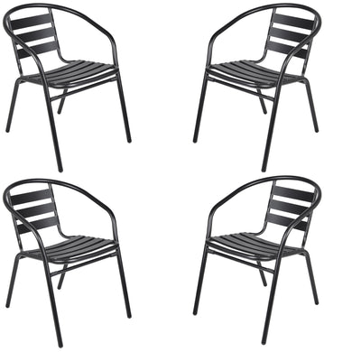 BTExpert Indoor Outdoor Set of 4 Black Restaurant Metal Aluminum Slat Stack Chairs Lightweight