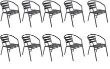 BTExpert Indoor Outdoor Set of 10 Black Restaurant Metal Aluminum Slat Stack Chairs Lightweight
