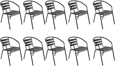 BTExpert Indoor Outdoor Set of 10 Black Restaurant Metal Aluminum Slat Stack Chairs Lightweight