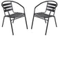 BTExpert Indoor Outdoor 23.75" Round Tempered Glass Table Black + 2 Black Metal Slat Stack Lightweight Chairs