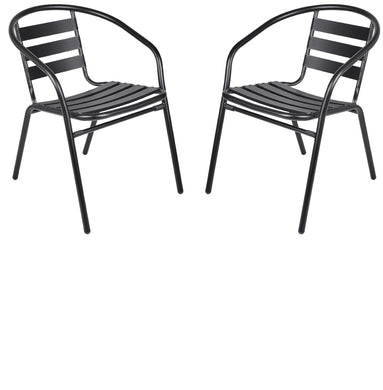 BTExpert Indoor Outdoor Set of 2 Black Restaurant Metal Aluminum Slat Stack Chairs Lightweight