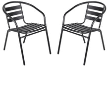 BTExpert Indoor Outdoor Set of 4 Black Restaurant Metal Aluminum Slat Stack Chairs Lightweight