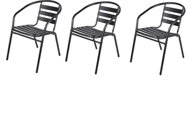 BTExpert Indoor Outdoor Set of 3 Black Restaurant Metal Aluminum Slat Stack Chairs Lightweight