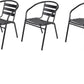 BTExpert 28" Square Glass Table w/ Brown Rattan Trim + 3 Black Metal Slat Chairs, Indoor Outdoor Lightweight