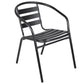 BTExpert Indoor Outdoor Black Restaurant Metal Aluminum Slat Stack Chairs Lightweight - Set of 5
