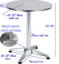 BTExpert Indoor Outdoor 23.75" Round Restaurant Table Stainless Steel Silver Aluminum + 3 Gray Flexible Sling Stack Chairs Commercial Lightweight