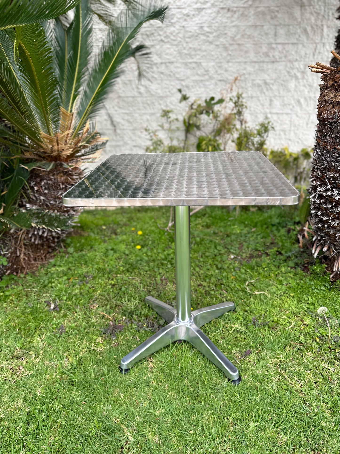 BTExpert Indoor Outdoor 23.75" Square Restaurant Table for Patio Stainless Steel Silver Aluminum Furniture with base
