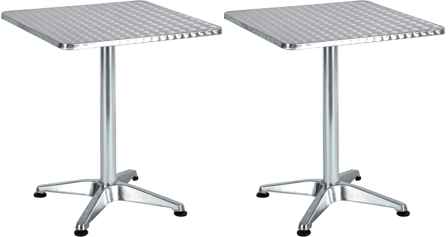 BTExpert Indoor Outdoor 23.75" square Restaurant Table for Patio Stainless Steel Silver Aluminum Furniture with base Set of 2