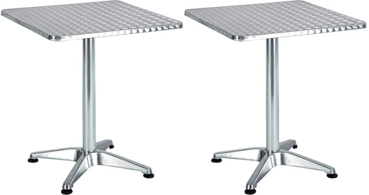 BTExpert Indoor Outdoor 23.75" square Restaurant Table for Patio Stainless Steel Silver Aluminum Furniture with base Set of 2