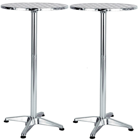 BTExpert Aluminum Indoor Outdoor 23.75" Round Restaurant Bar height 45" Table flip top, Patio Stainless Steel Silver Furniture  25.75" base Set of 2