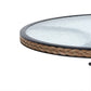 BTExpert Indoor Outdoor 28" Round Glass Table Brown Rattan Trim + 4 Brown Sling Stack Chairs