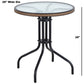 BTExpert Indoor Outdoor 28" Round Glass Table Brown Rattan Trim + 4 Brown Sling Stack Chairs