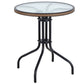 BTExpert Indoor Outdoor 28" Round Glass Metal Table Gray Rattan Trim + 3 Gray Rattan Stack Chairs
